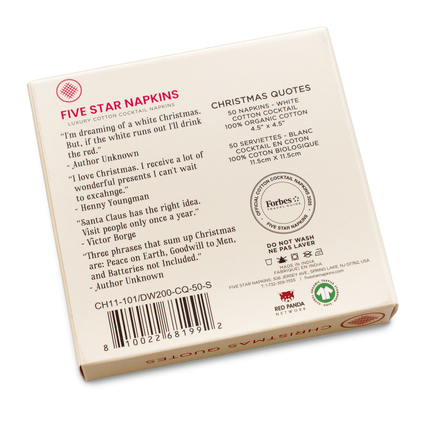 Christmas Quotes Napkins White with Red Quotes