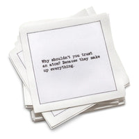 Five Star Napkins luxury cocktail napkins with dad joke text, organic cotton design