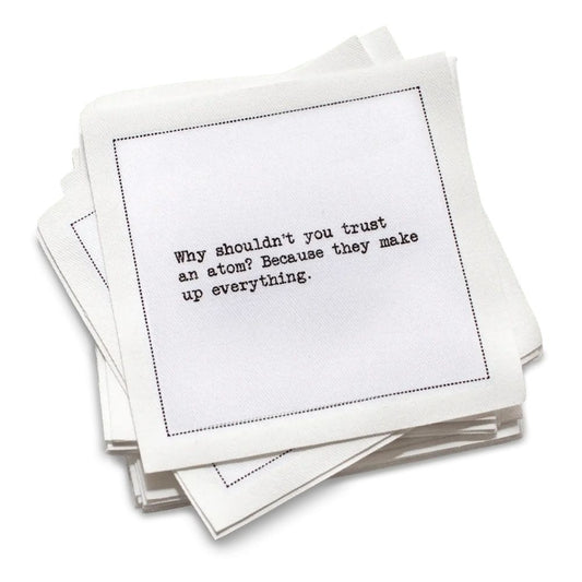 Five Star Napkins luxury cocktail napkins with dad joke text, organic cotton design