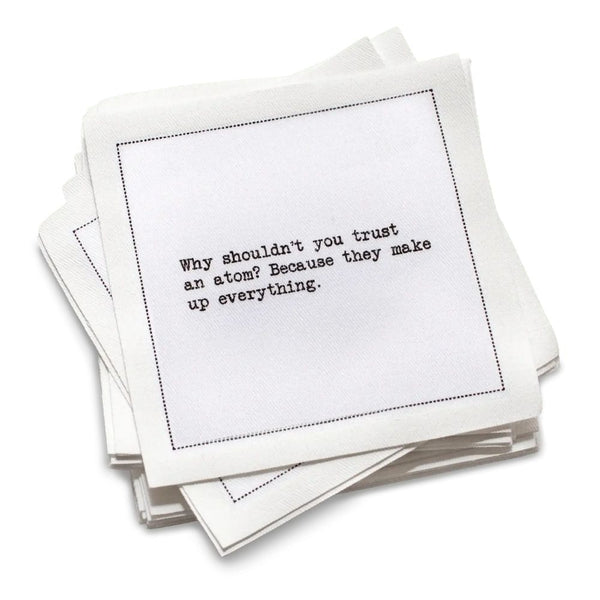 Five Star Napkins luxury cocktail napkins with dad joke text, organic cotton design