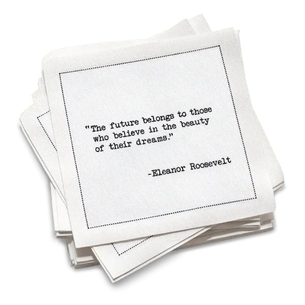 Five Star Napkins White Cotton Cocktail Napkins, stack of white square cocktail napkins with white backround, 100% Organic Cotton, 4.5" x 4.5", Single Use, 50 Units Per Pack with 25 Unique Inspirational Quotes