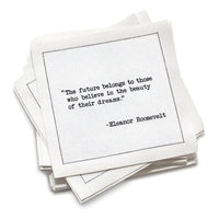 Five Star Napkins White Cotton Cocktail Napkins, stack of white square cocktail napkins with white backround, 100% Organic Cotton, 4.5" x 4.5", Single Use, 50 Units Per Pack with 25 Unique Inspirational Quotes