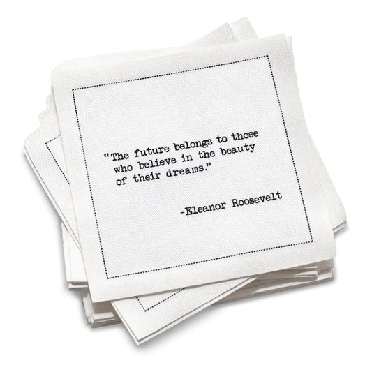 Five Star Napkins White Cotton Cocktail Napkins, stack of white square cocktail napkins with white backround, 100% Organic Cotton, 4.5" x 4.5", Single Use, 50 Units Per Pack with 25 Unique Inspirational Quotes