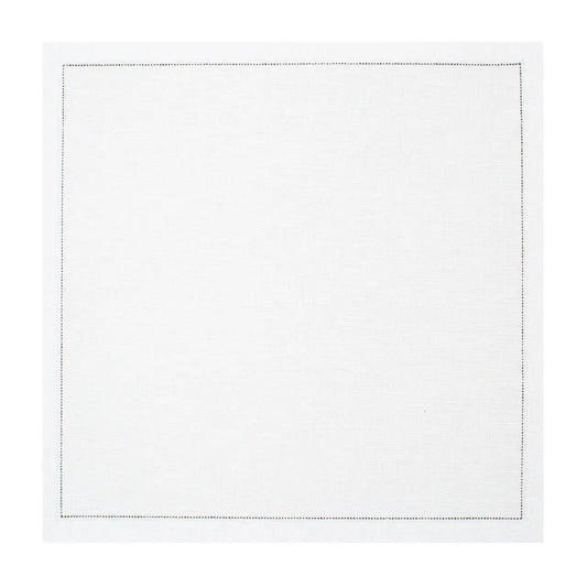 Linen White organic cotton napkin with hemstitch border, unfolded on white background