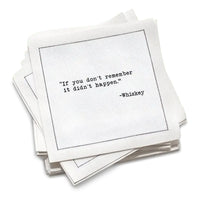 Five Star Napkins White Cotton Cocktail Napkins, stack of White square cocktail napkins with white background, 100% Organic Cotton, 4.5" x 4.5", Single Use, 50 Units Per Pack with 25 Unique Whiskey Drinking Quotes
