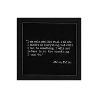 Anthracite Grey organic cotton napkin with Helen Keller quote, stitched border, unfolded