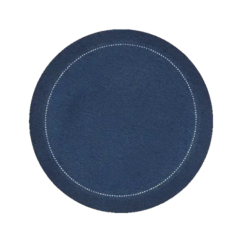 Midnight blue round organic cotton cocktail napkin with stitched border by Five Star Napkins